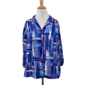 Vintage Liberty House Blouse Women M Medium Multi Abstract Button Up Made Hawaii